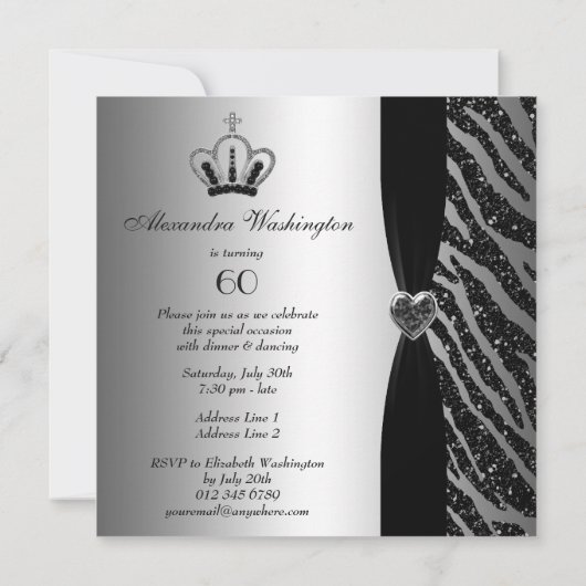 Invitation Parties scintillant princesse Crown Zebra 60e anni (Dos)