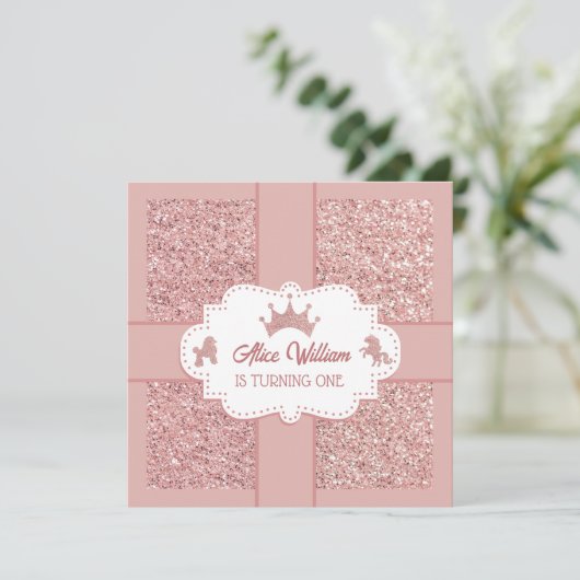 Invitation Parties scintillant princesse rose douce pétillant (Debout devant)