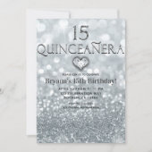 Invitation Parties scintillant Princesse Silver 15 Quinceañer (Devant)
