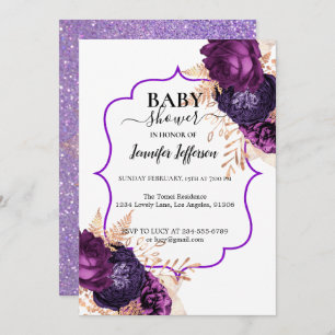 Invitation Parties scintillant Purple Floral Baby shower Invi