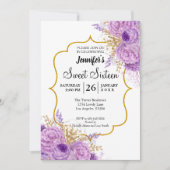 Invitation Parties scintillant Purple Floral Sweet 16 Anniver (Devant)