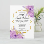 Invitation Parties scintillant Purple Floral Sweet 16 Anniver (Debout devant)