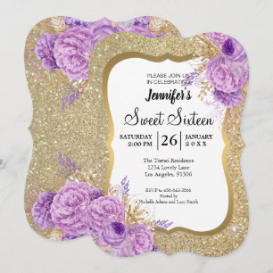 Invitation Parties scintillant Purple Floral Sweet 16 Anniver