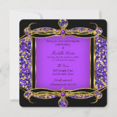 Invitation Parties scintillant Purple Gold Black fête d'anniv (Devant)