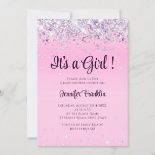 Invitation Parties scintillant réaliste pink ombre fille baby