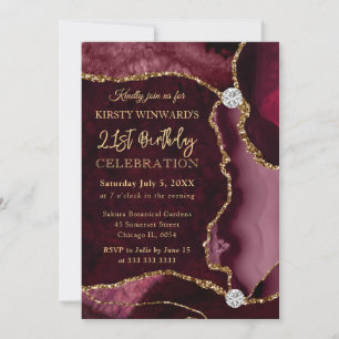 Invitation Parties scintillant Red et Gold Faux Agate Anniver