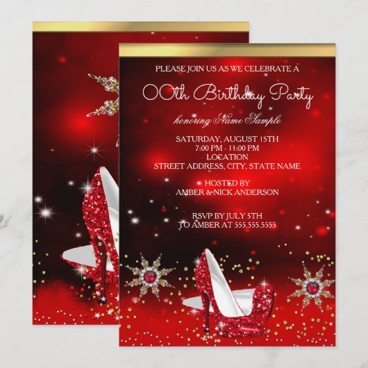Invitation Parties scintillant Red High talon Chaussures Gold (Devant / Derrière)