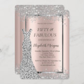 Invitation Parties scintillant Robe Argent Confetti Rose Or 5 (Devant / Derrière)