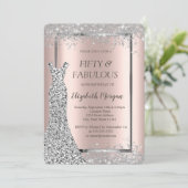 Invitation Parties scintillant Robe Argent Confetti Rose Or 5 (Debout devant)