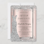 Invitation Parties scintillant Robe Argent Confetti Rose Or 5 (Devant)