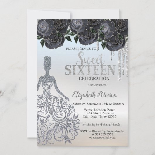 Invitation Parties scintillant, Robe Black Roses Sweet 16 (Devant)