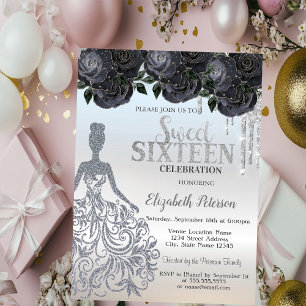Invitation Parties scintillant, Robe Black Roses Sweet 16