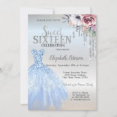 Invitation Parties scintillant, Robe Bleue Fleurs Silver Swee (Devant)