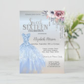 Invitation Parties scintillant, Robe Bleue Fleurs Silver Swee (Debout devant)