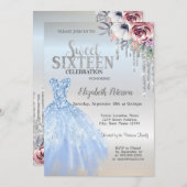 Invitation Parties scintillant, Robe Bleue Fleurs Silver Swee (Devant / Derrière)