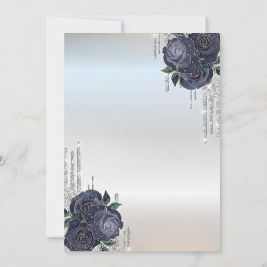 Invitation Parties scintillant, Robe Bleue Foncé Roses Doux 1 (Dos)