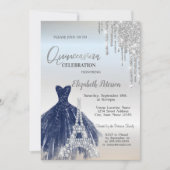 Invitation Parties scintillant, Robe Bleue Marine, Eiffel Qui (Devant)