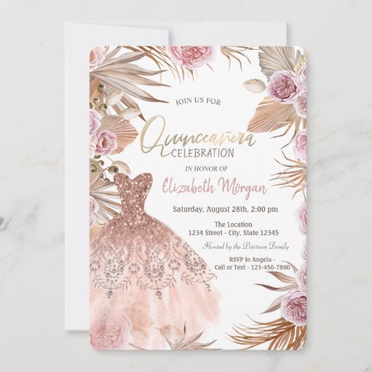 Invitation Parties scintillant Robe Boho Fleurs Quinceañera (Devant)