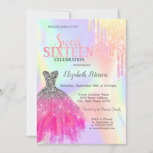 Invitation Parties scintillant, Robe Chic Holographique Sweet (Devant)