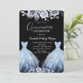 Invitation Parties scintillant Robe Fleurs Bleues (Debout devant)