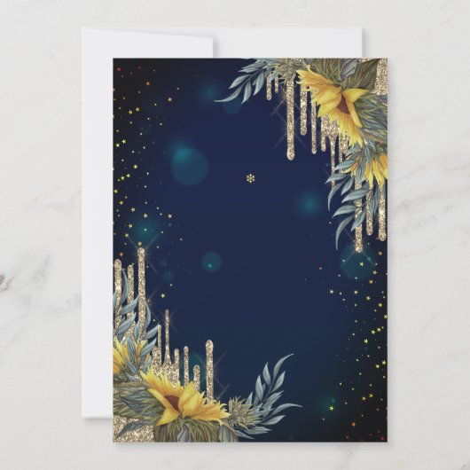 Invitation Parties scintillant, Robe, Fleurs de soleil Bleu 8 (Dos)