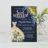 Invitation Parties scintillant, Robe, Fleurs de soleil Bleu D (Debout devant)