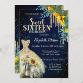 Invitation Parties scintillant, Robe, Fleurs de soleil Bleu D (Devant / Derrière)