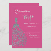 Invitation Parties scintillant Robe Fuschia Quinceanera RSVP  (Devant / Derrière)