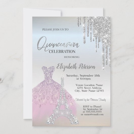 Invitation Parties scintillant, Robe Lavander, Eiffel Quincea (Devant)