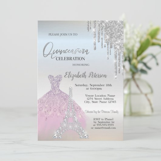 Invitation Parties scintillant, Robe Lavander, Eiffel Quincea (Debout devant)