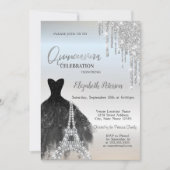 Invitation Parties scintillant, Robe Noire, Eiffel Quinceañer (Devant)