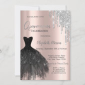 Invitation Parties scintillant, Robe noire Rose Or 15e annive (Devant)
