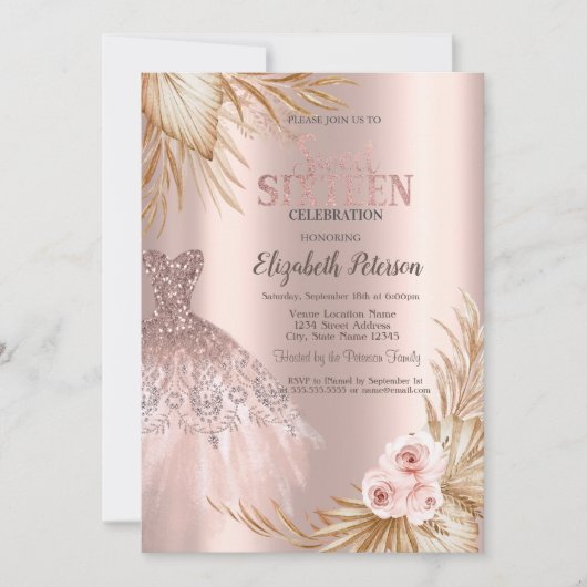 Invitation Parties scintillant, Robe, Pampas Rose Gold Sweet (Devant)