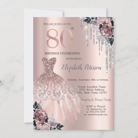 Invitation Parties scintillant, Robe, Rose Rose Or 80e annive (Devant)