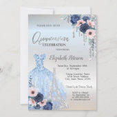 Invitation Parties scintillant, Robe, Roses bleus Quinceañera (Devant)