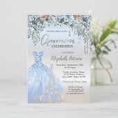 Invitation Parties scintillant, Robe, Tour Eiffel Fleurs Bleu (Debout devant)