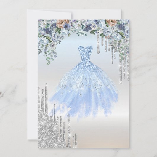 Invitation Parties scintillant, Robe, Tour Eiffel Fleurs Bleu (Dos)