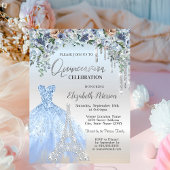 Invitation Parties scintillant, Robe, Tour Eiffel Fleurs Bleu