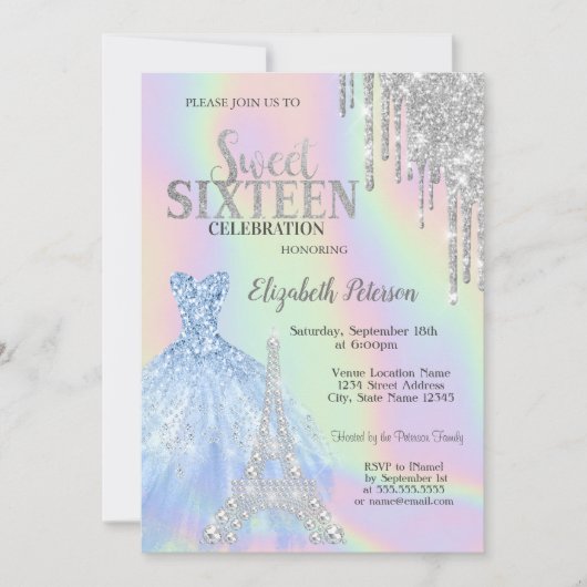 Invitation Parties scintillant, Robe, Tour Eiffel Opal Sweet (Devant)
