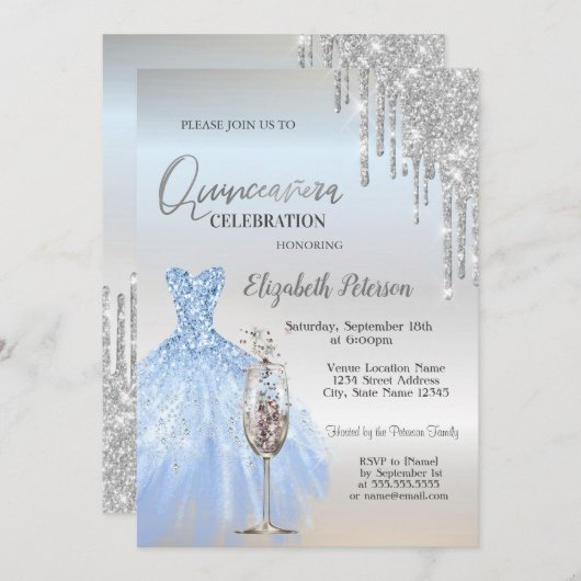 Invitation Parties scintillant, Robe, Verre de Champagne Quin (Devant / Derrière)