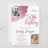 Invitation Parties scintillant rose 2 Photo Surprise 50e anni (Devant)