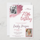 Invitation Parties scintillant rose 2 Photo Surprise 70e anni (Devant)