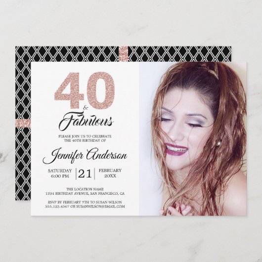 Invitation Parties scintillant rose 40 et fabuleux 40e annive (Devant / Derrière)