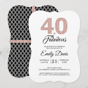 Invitation Parties scintillant rose 40 et fabuleux 40e fête