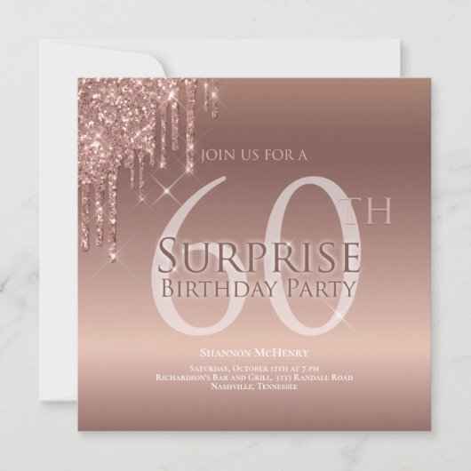 Invitation Parties scintillant rose 60e Anniversaire surprise (Devant)