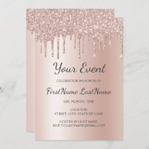 Invitation Parties scintillant rose à goutte d'or Sweet 16 Fê