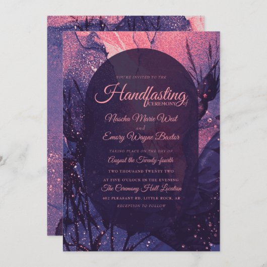 Invitation Parties scintillant rose Alternative Gothique Luxe (Devant / Derrière)