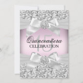 Invitation Parties scintillant rose argent et bijou Bow Quinc (Devant)