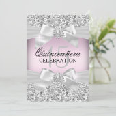 Invitation Parties scintillant rose argent et bijou Bow Quinc (Debout devant)