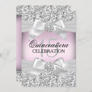 Invitation Parties scintillant rose argent et bijou Bow Quinc
